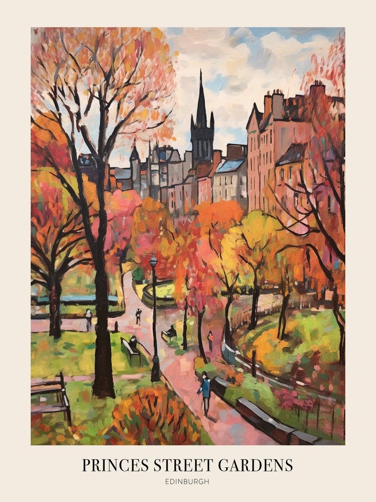 Autumn City Park Painting Princes Street Gardens Edinburgh 1 Poster