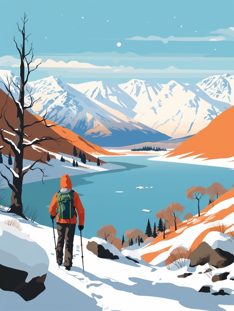 Retro Winter Illustration Lake District United Kingdom 2