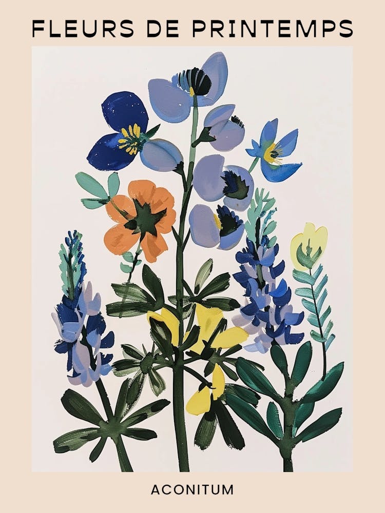 Spring Floral French Poster  Aconitum 3