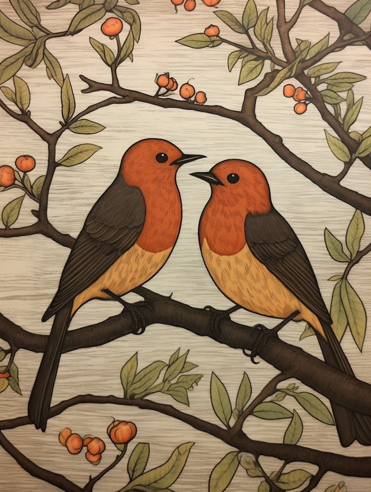 Art Nouveau Birds Poster Robin 3