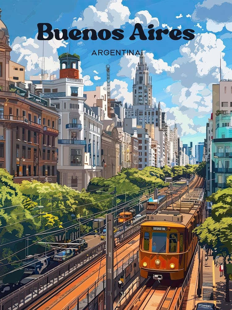 Buenos Aires Argentina Train Art Illustration