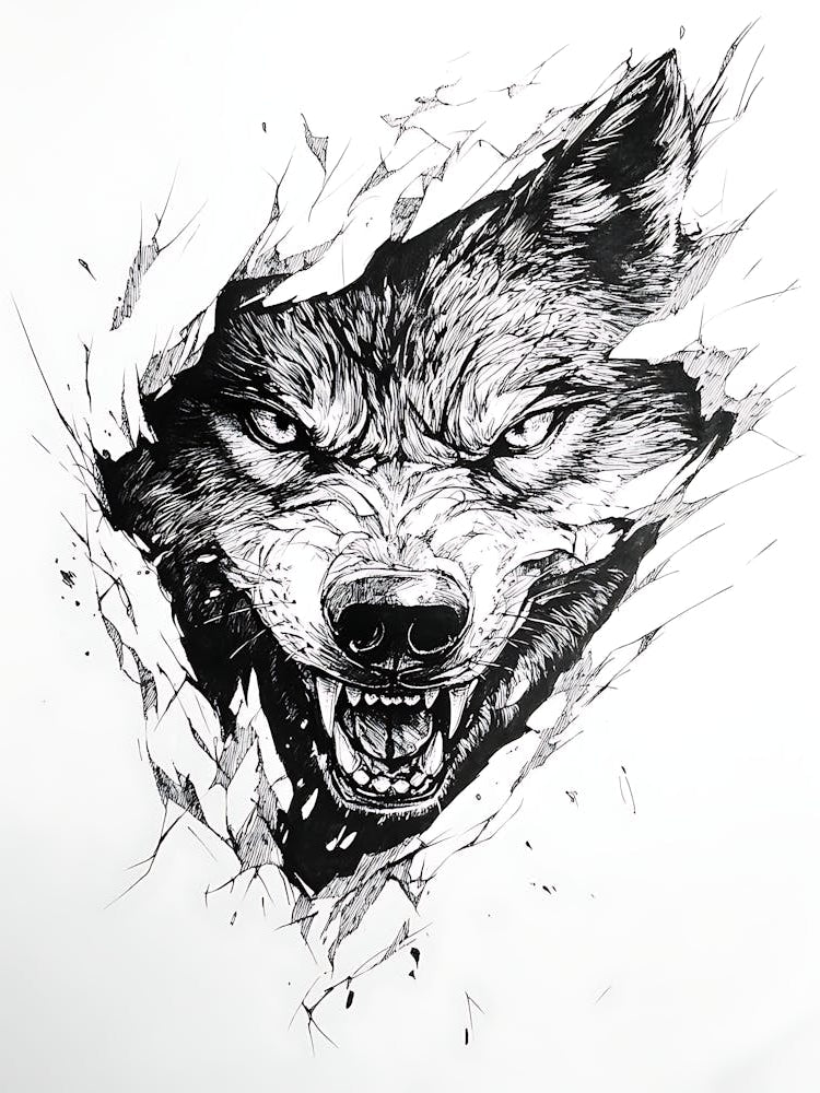 Angry Wolf Watching from Wall Hole 20