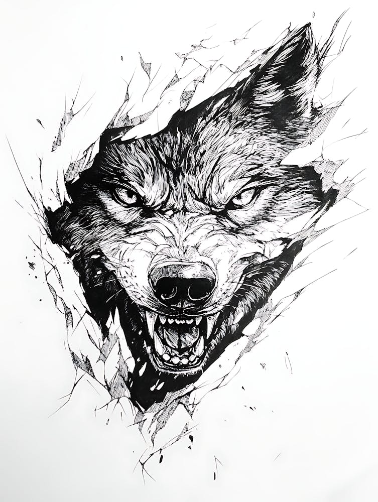 Angry Wolf Watching from Wall Hole 20