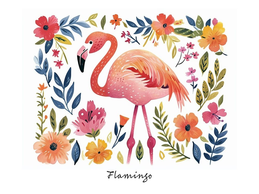 Little Floral Flamingo 1 Poster