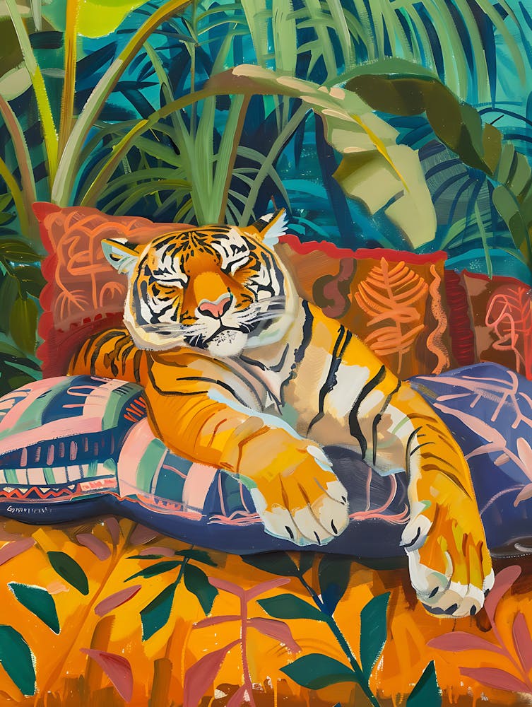 Oil Painting Tiger Sleeping 14