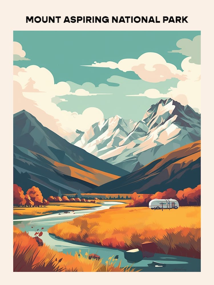 Mount Aspiring National Park Midcentury Travel Poster