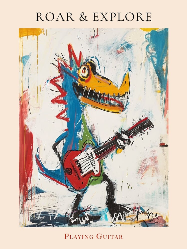 Dinosaur Playing Guitar Scribble Paint Splash 1 Poster
