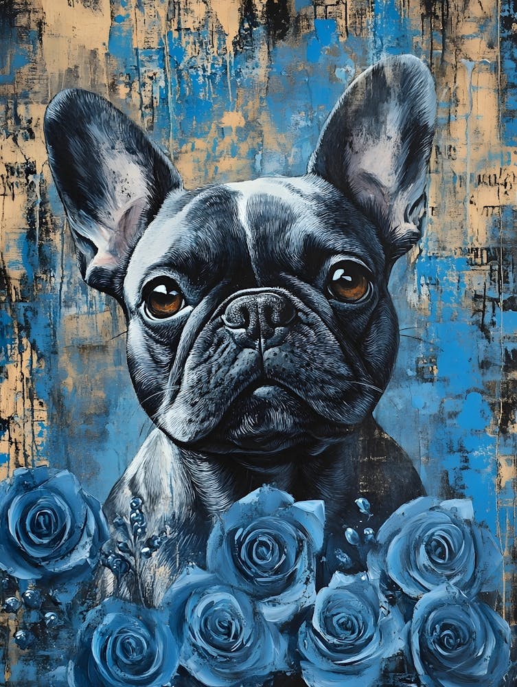 French Bulldog And Blue Roses 7