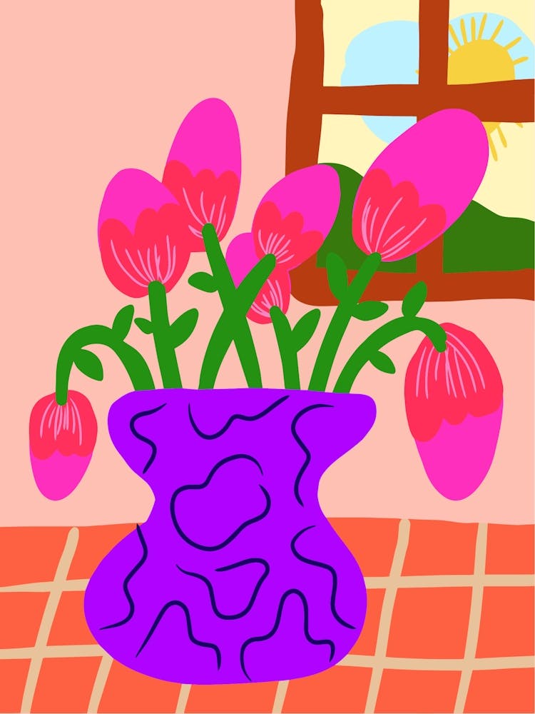 Pink Tulip Flower Vase