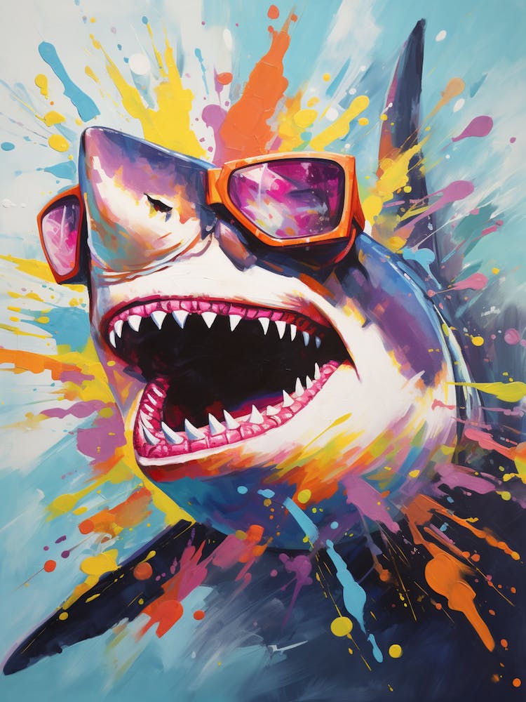 A Shark In Sunglasses Vibrant Paint Splash 2