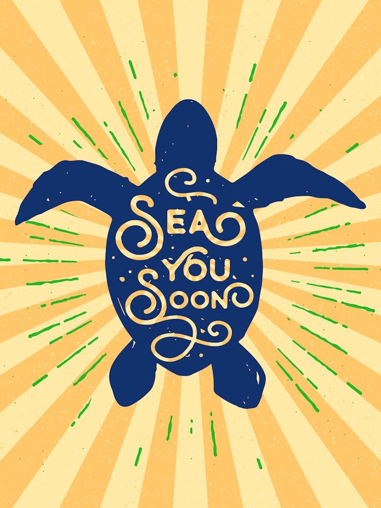 Sea you soon - travel poster, vector art, positive tropical motivation 1