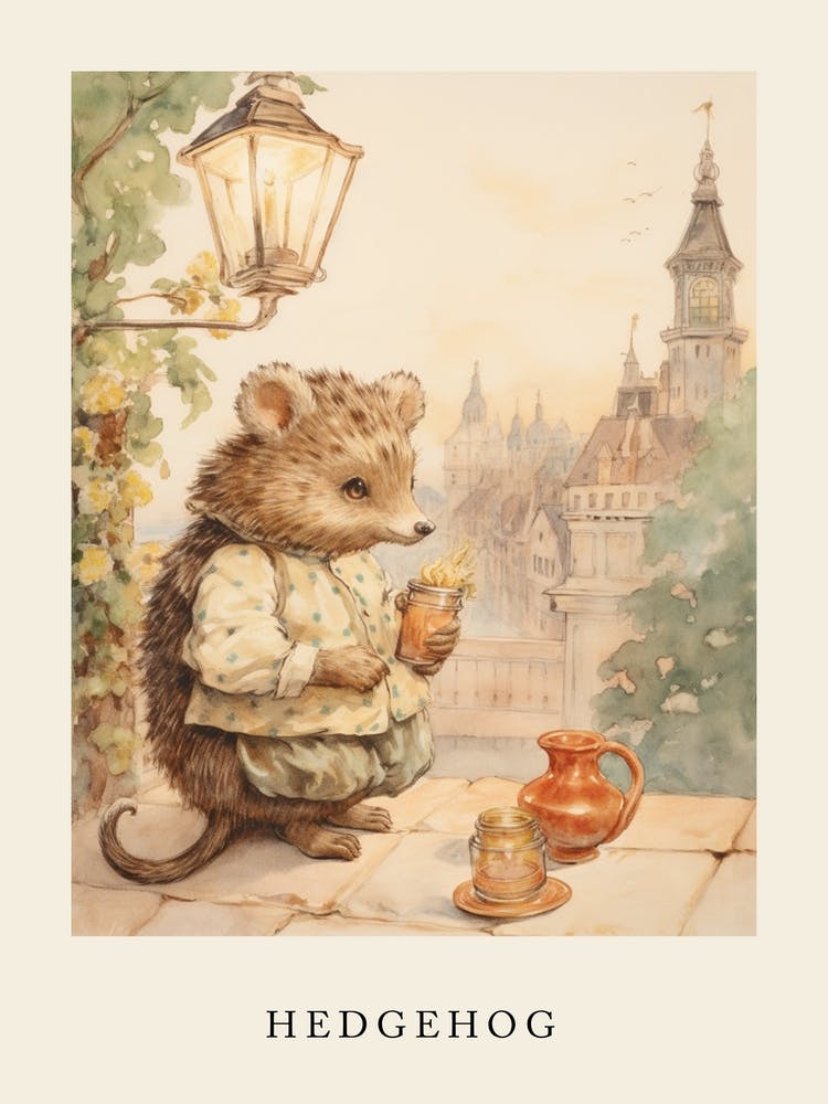 Beatrix Potter Inspired  Animal Watercolour Hedgehog 1