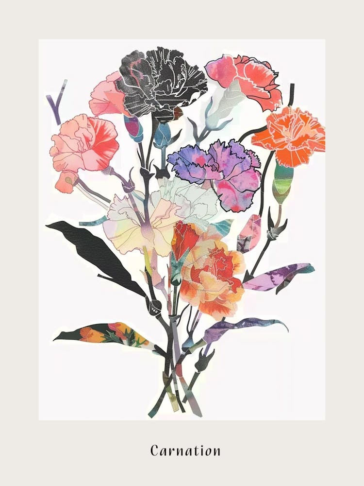 Carnation 5 Collage Flower Bouquet Poster