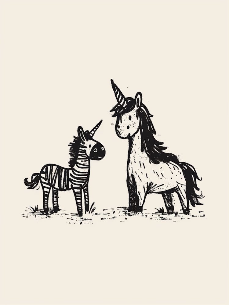 A Unicorn & Zebra Black And White 1