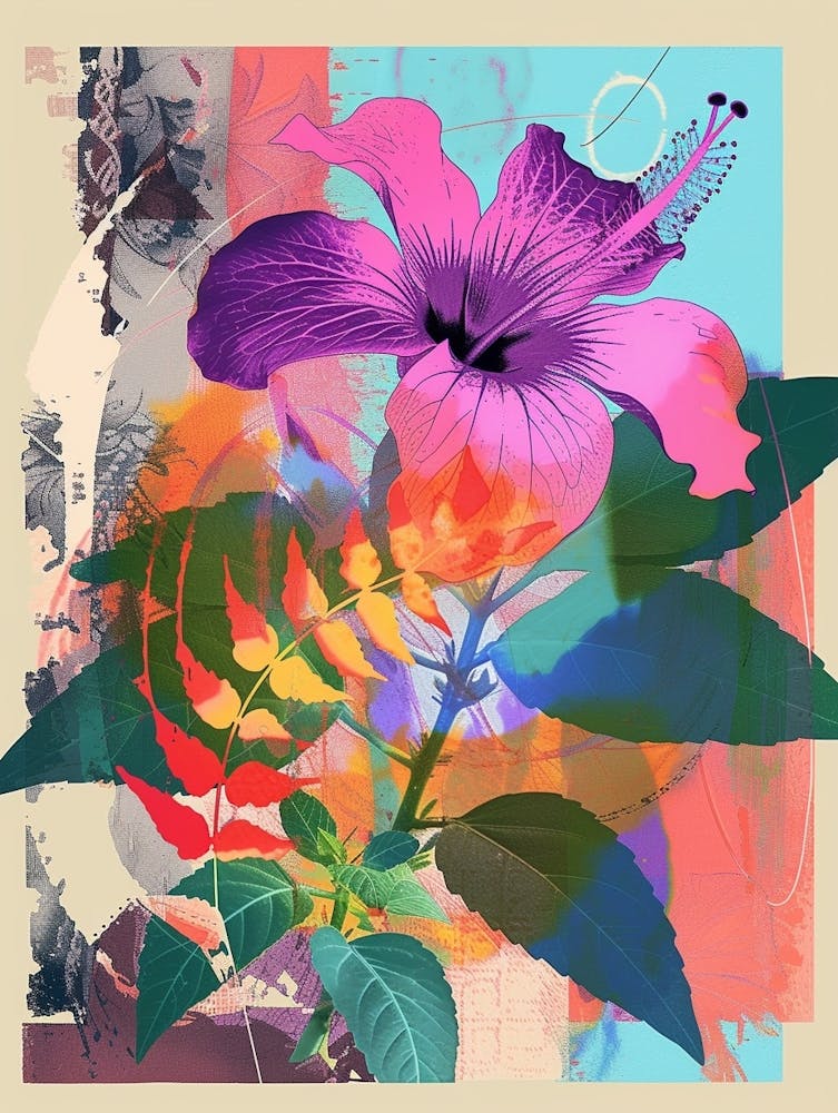 Hibiscus 2 Neon Flower Collage