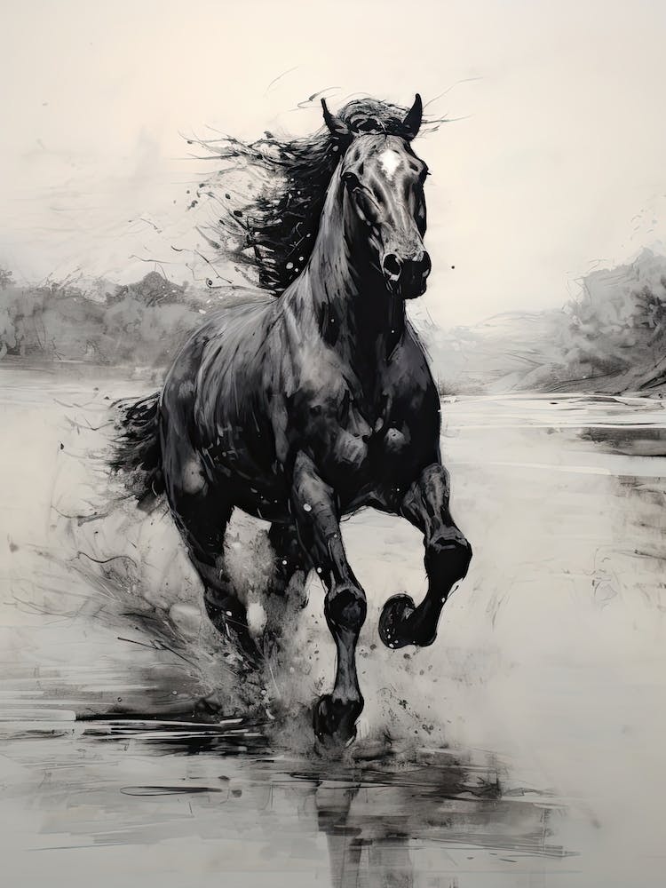A Horse Painting In The Style Of Monochrome Painting 1