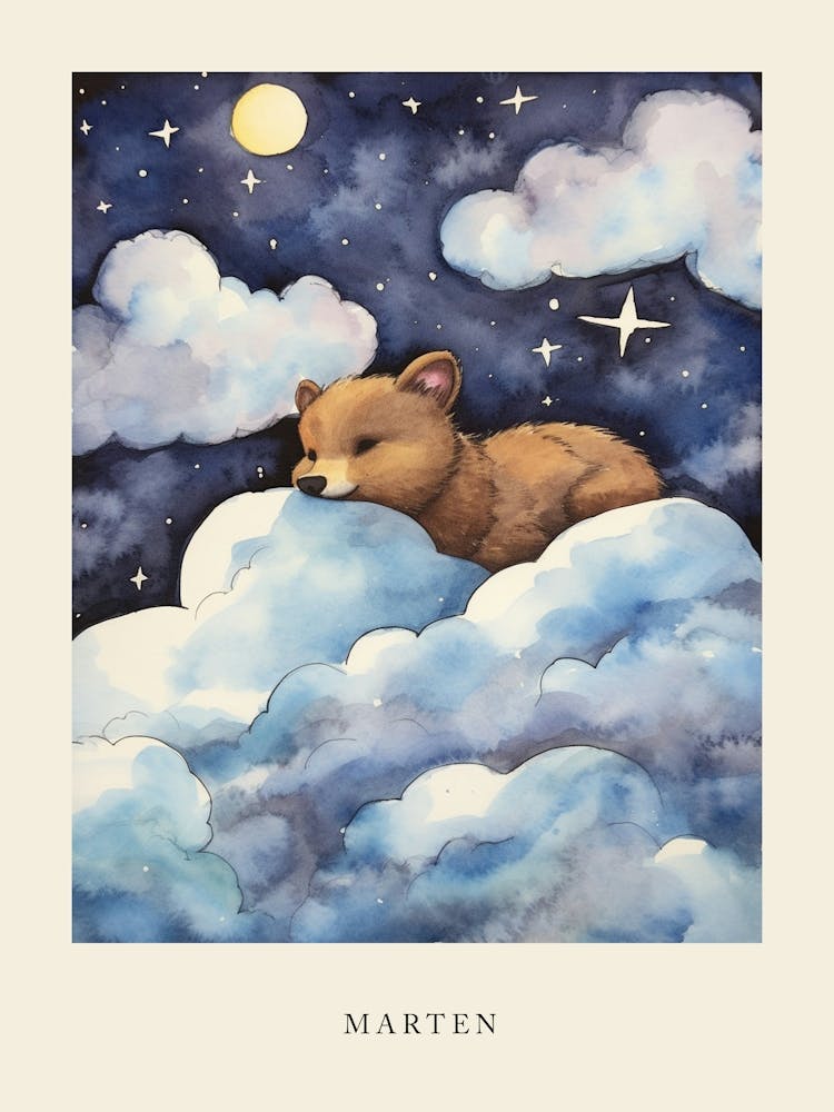 Baby Marten Sleeping In The Clouds Nursery Poster