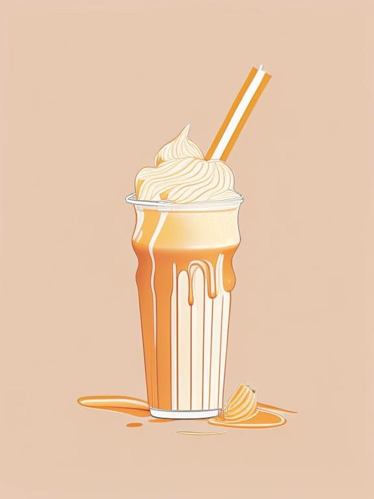 Caramel Milkshake Dairy Food Minimal Line Drawing