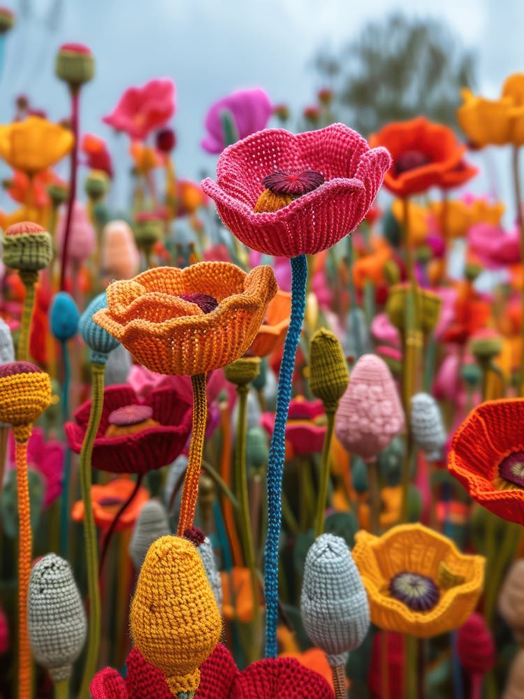 Champ De Coquelicots Tricoté Au Crochet 3