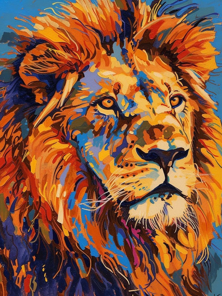 Southwest African Lion Portrait Close Up Fauvist Painting 3
