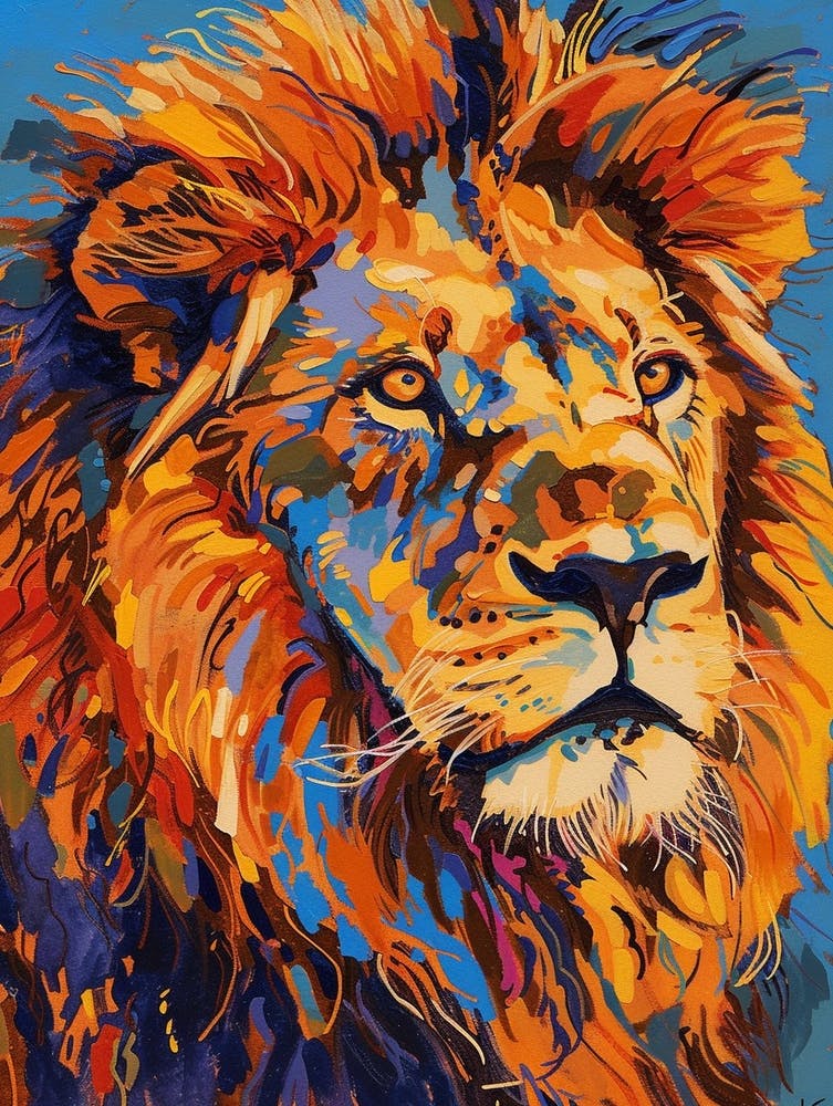 Southwest African Lion Portrait Close Up Fauvist Painting 3