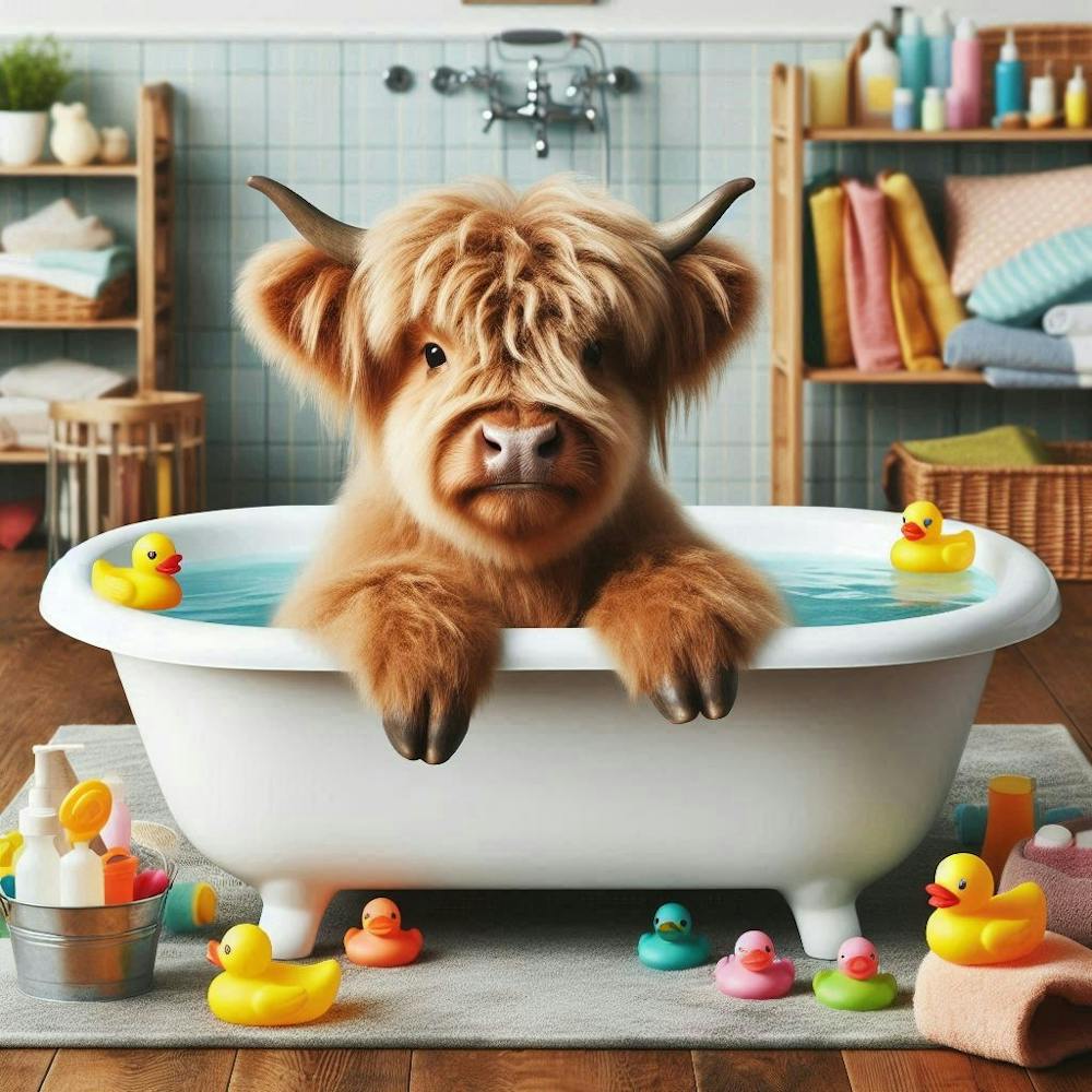 highland Cow In A Bathtub 1