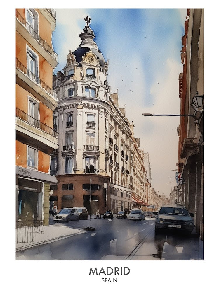Madrid 2 Watercolour Travel Poster