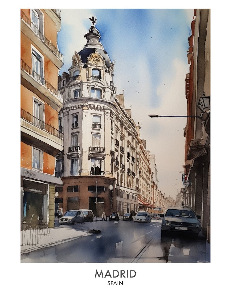 Madrid 2 Watercolour Travel Poster