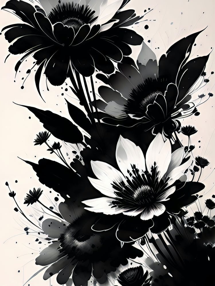 Flowers Black And White Ink
