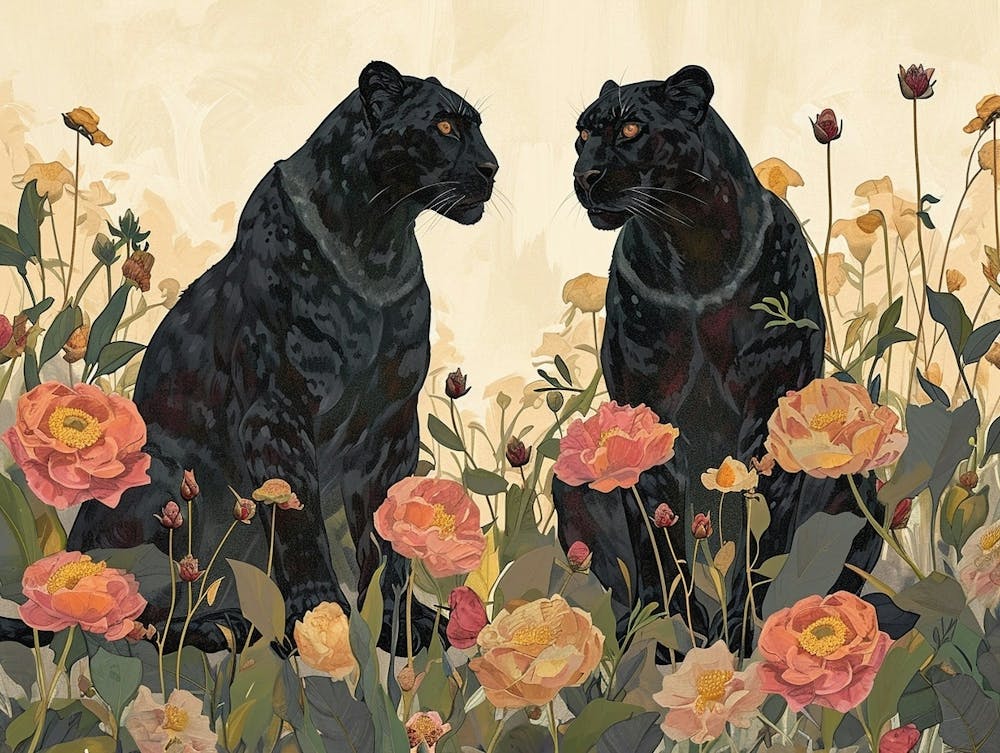 Floral Animal Illustration Black Panther 1