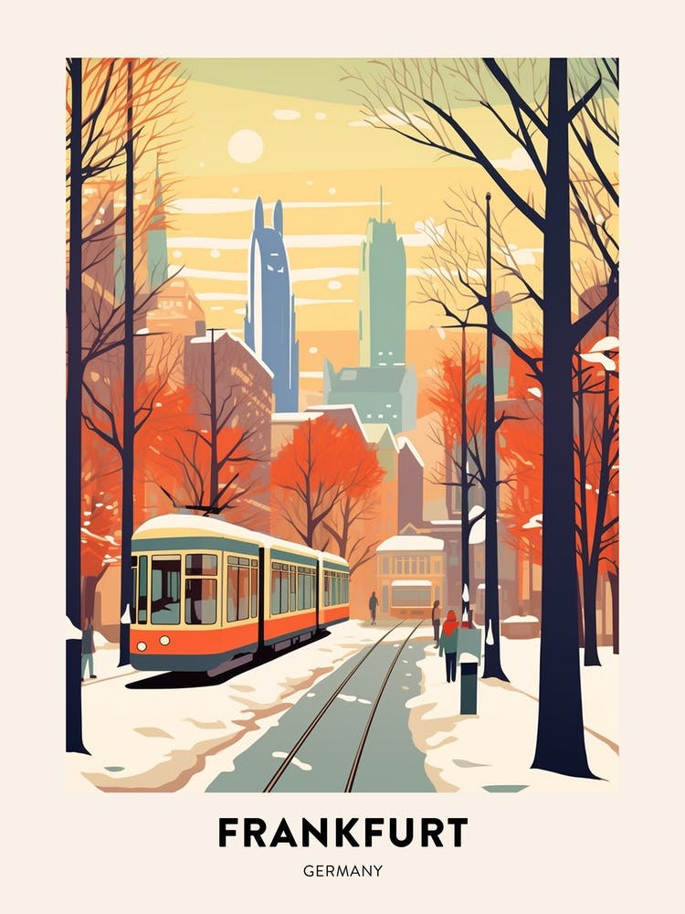 Vintage Winter Travel Poster Frankfurt Germany 2