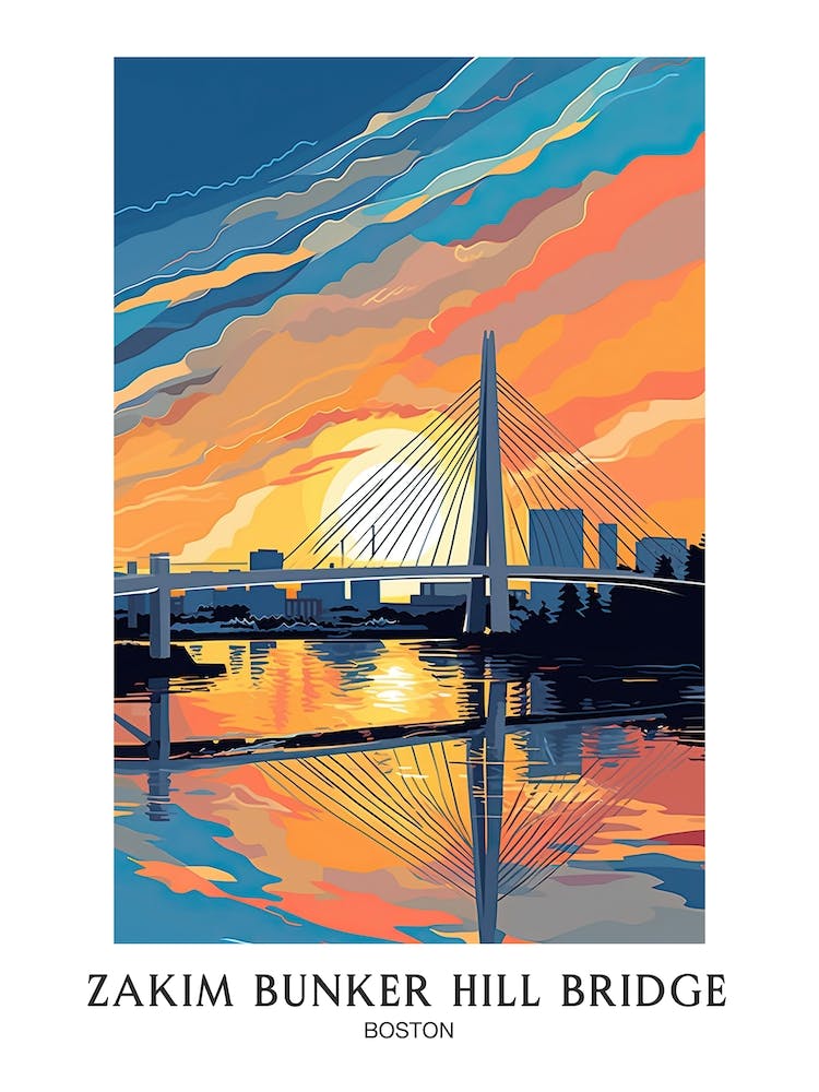 Zakim Bunker Hill, Boston Colourful 2 Travel Poster