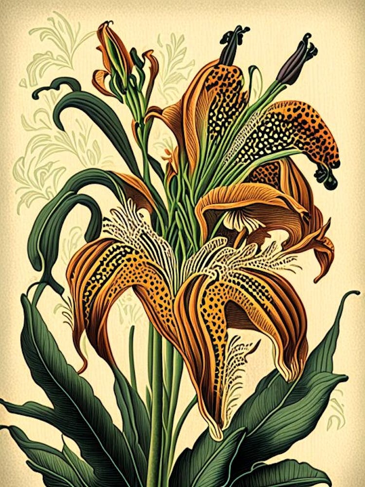Tiger Lily 1 Floral Botanical Vintage Poster Flower