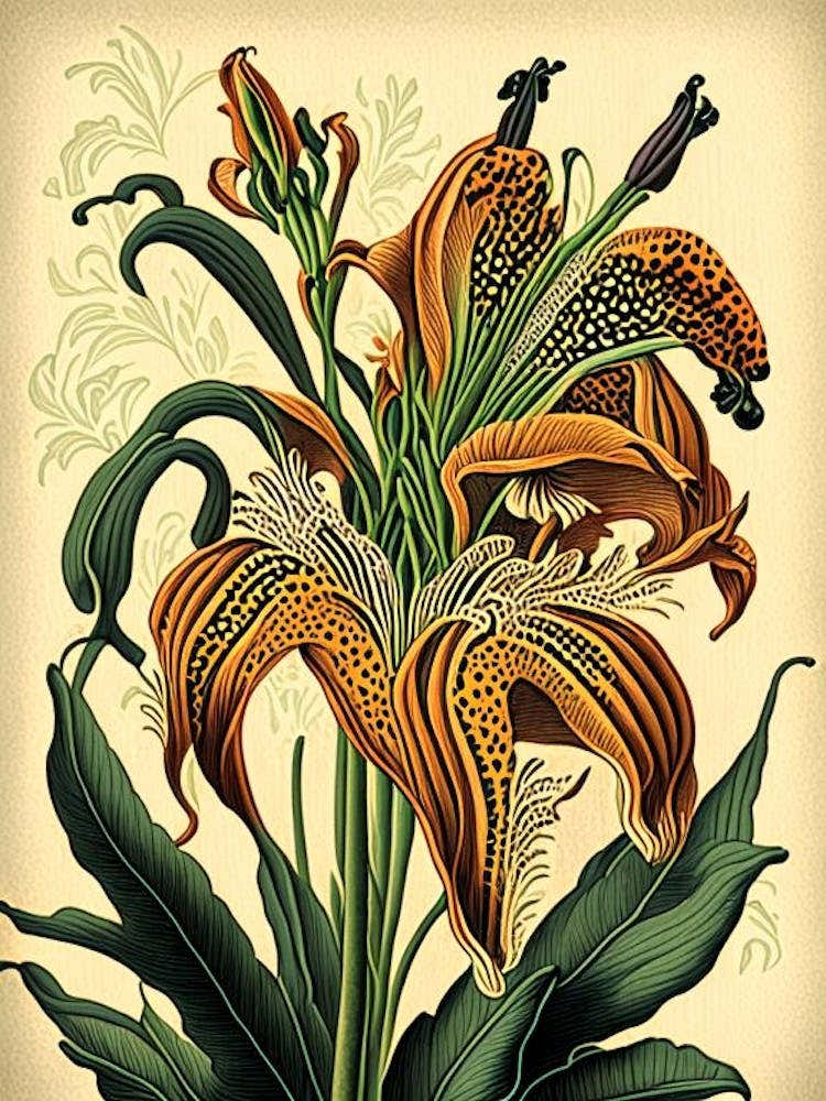 Tiger Lily 1 Floral Botanical Vintage Poster Flower