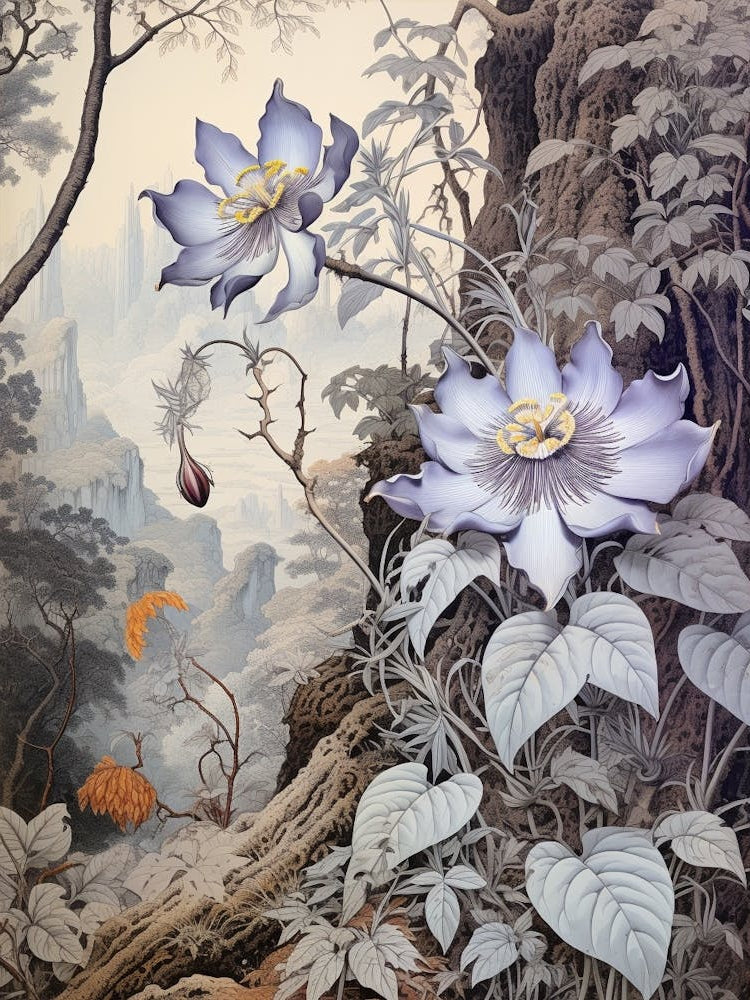Vintage Jungle Botanical Illustration Passion Flower 1