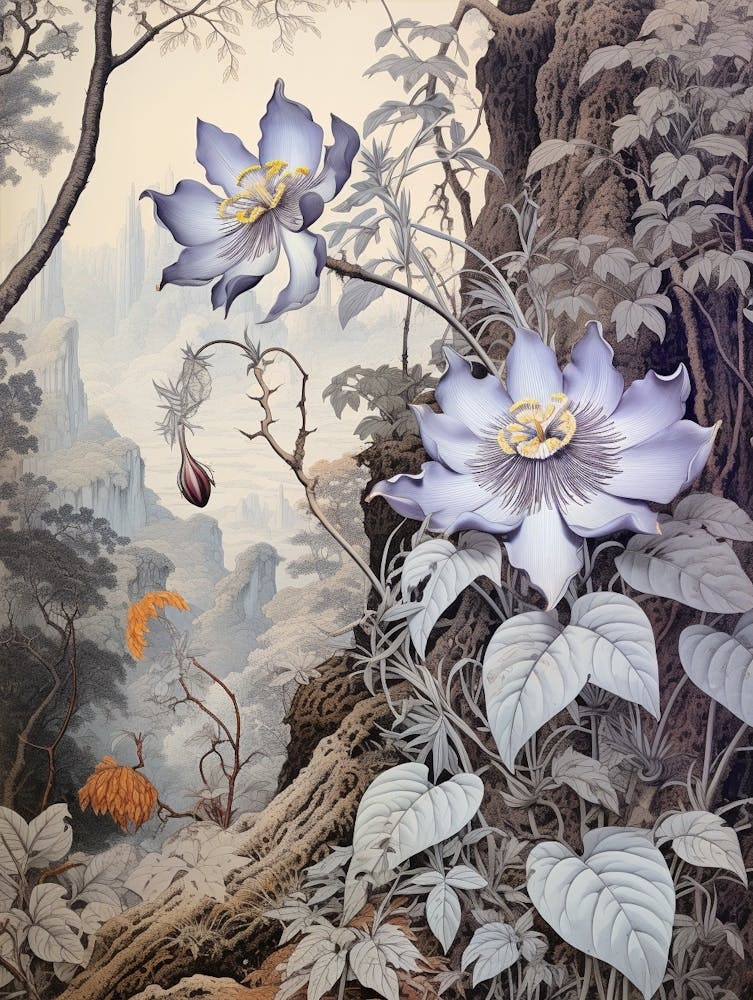 Vintage Jungle Botanical Illustration Passion Flower 1