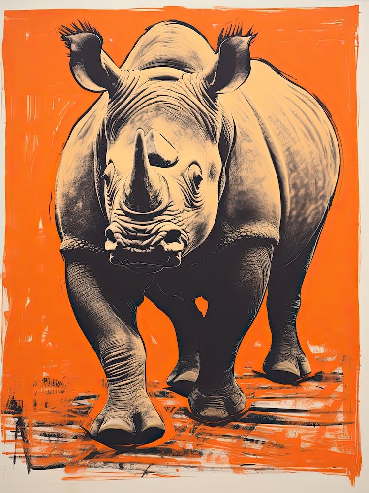 Black Rhinoceros, Woodblock Animal Drawing 2