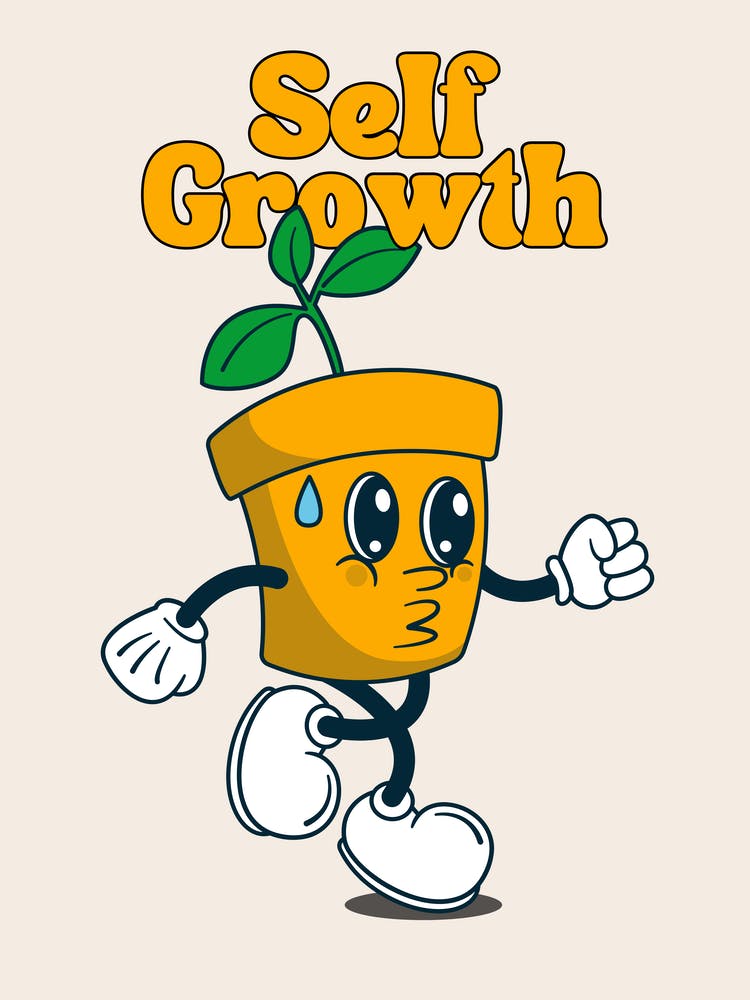 Self Growth Motivational Retro Cartoon