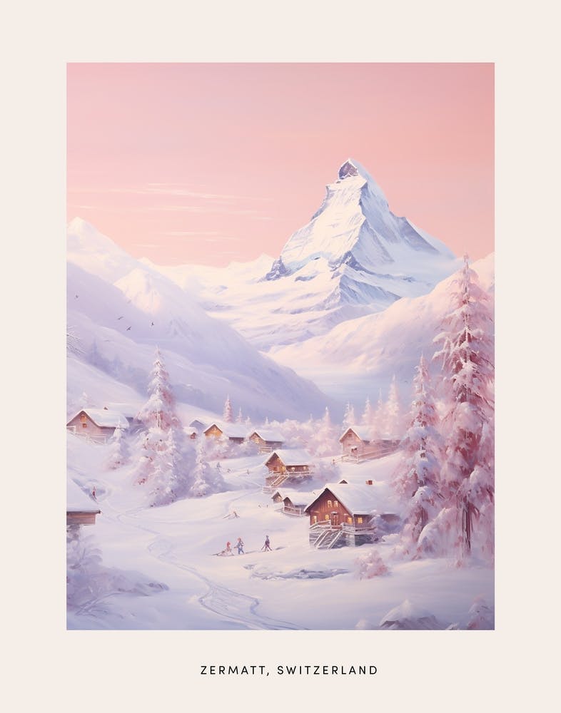 Dreamy Winter Painting Poster Zermatt Switzerland 2