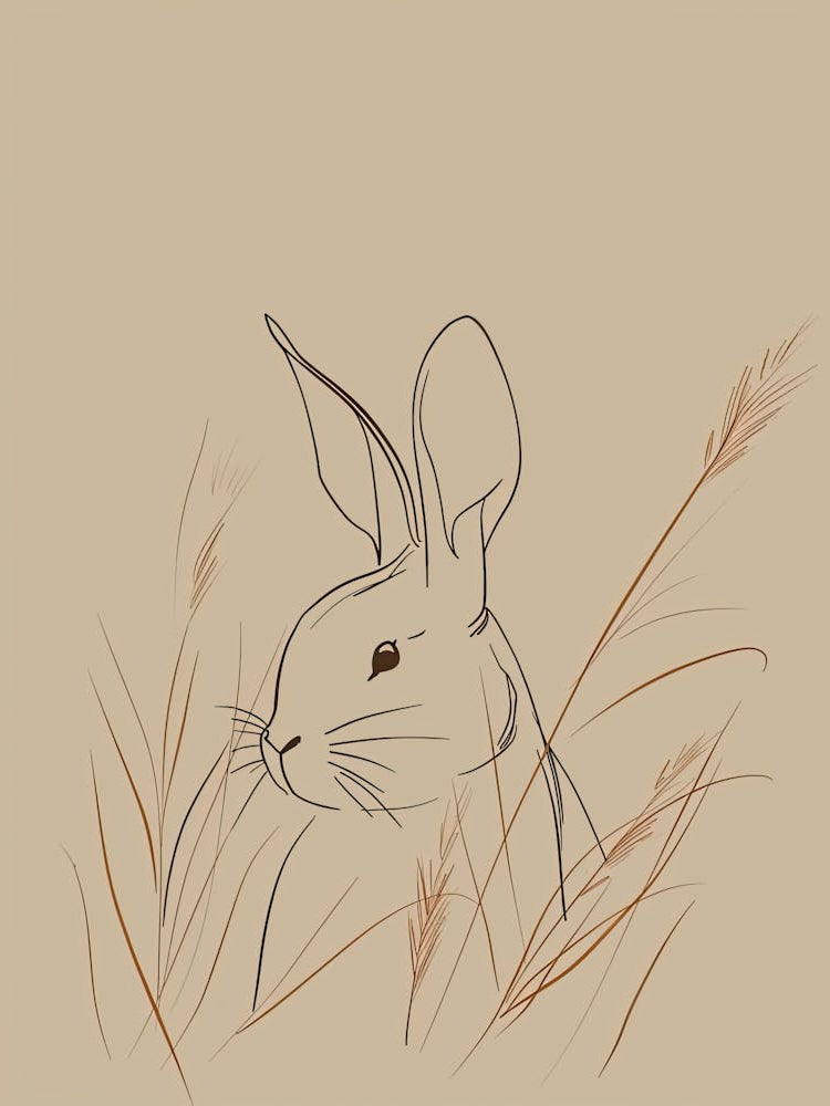 Rabbit In The Grass - Boho, Line Art 1