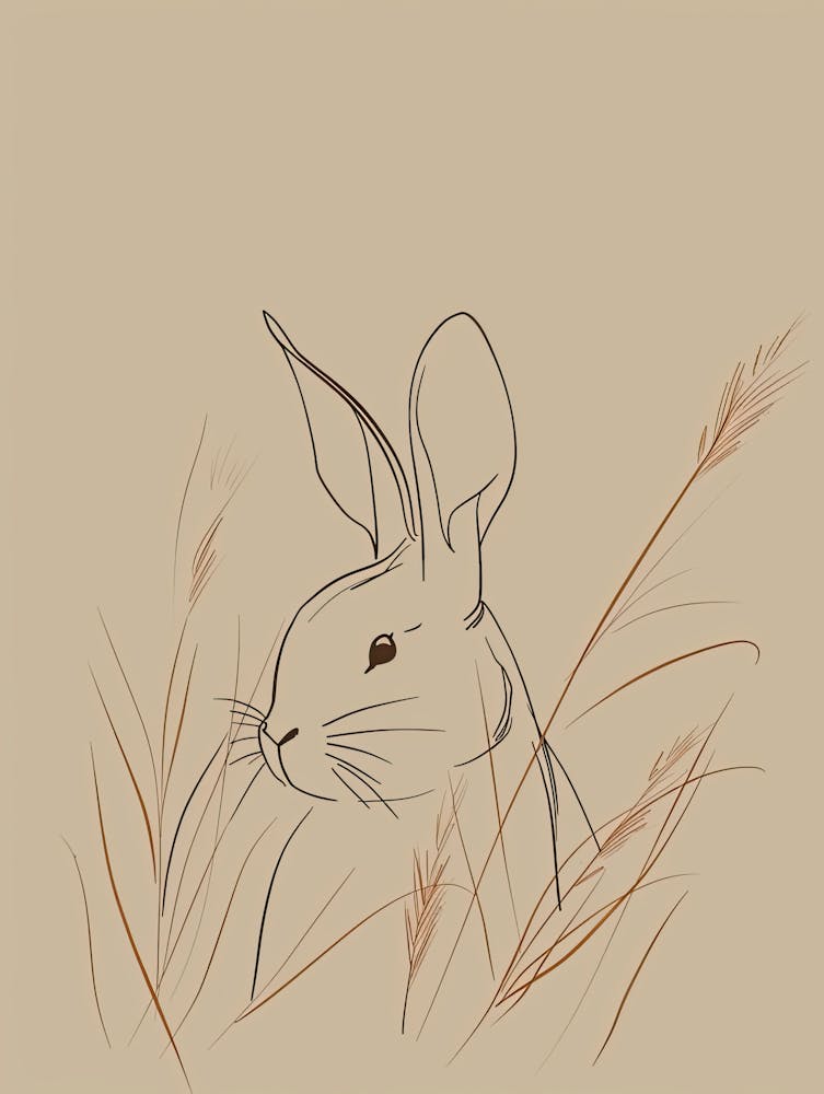 Rabbit In The Grass - Boho, Line Art 1
