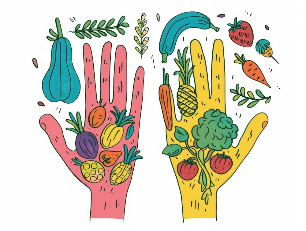 Hand With Fruits And Vegetables