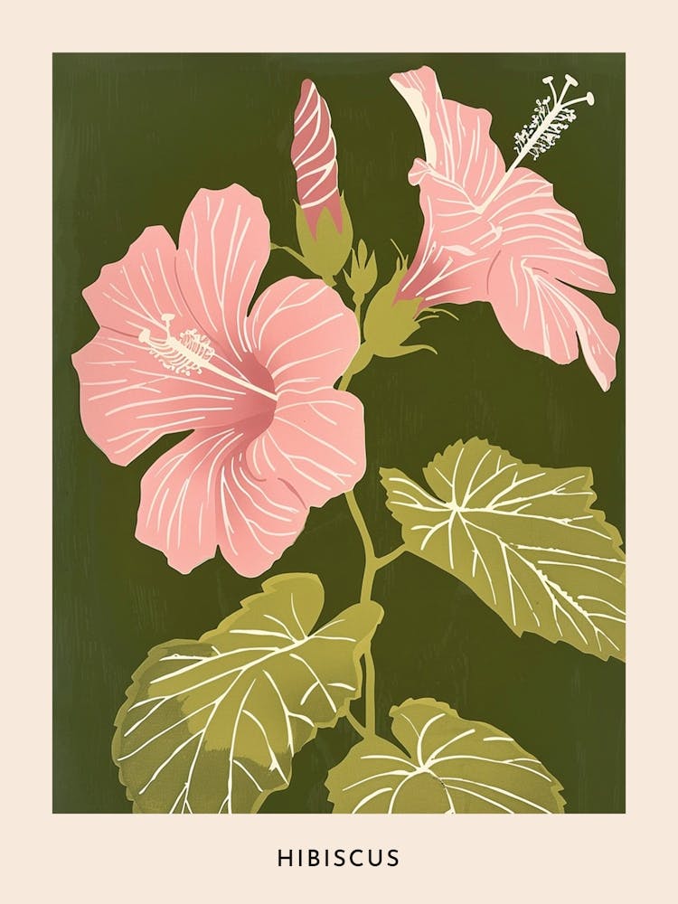 Pink & Green Hibiscus 1 Flower Poster