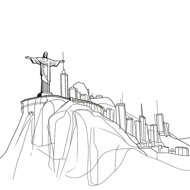 Christ The Redeemer Statue In Rio, minimalist, line art, black and white.