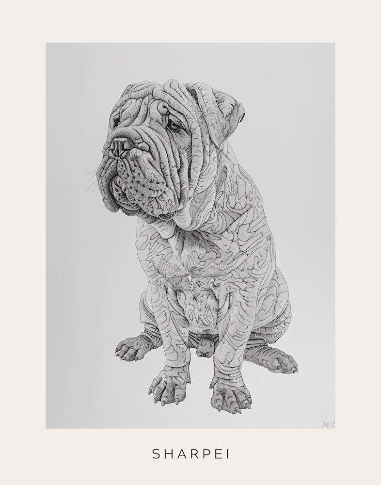 Sharpei Dog Line Sketch 2 Poster