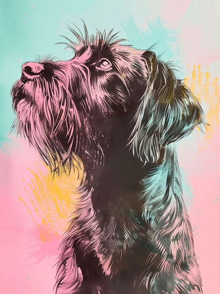 Wirehaired Pointing Griffon Dog Pastel Line Watercolour Illustration  4