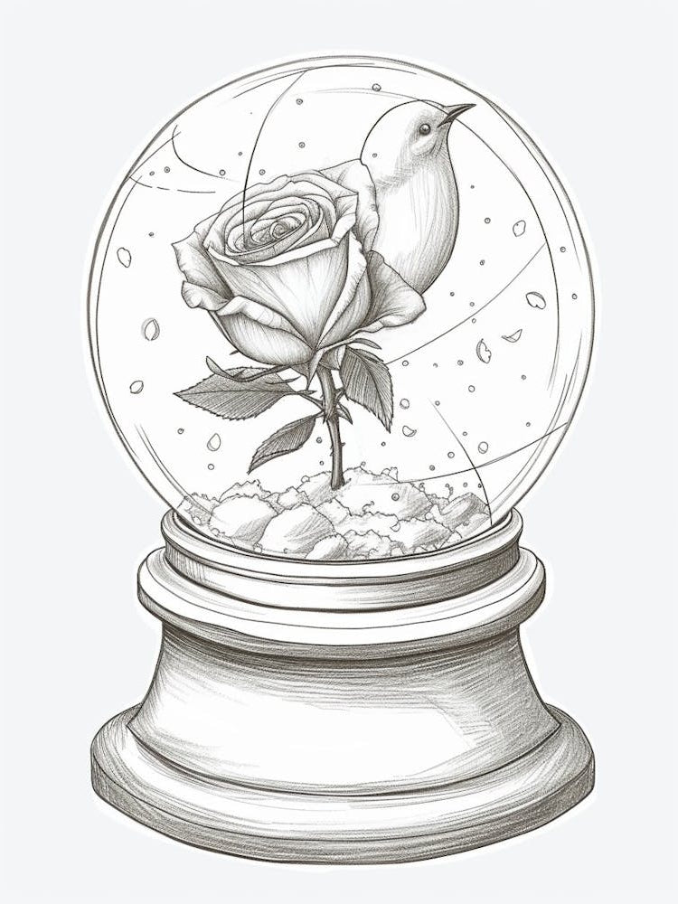 English Rose In A Globe Line Drawing 2