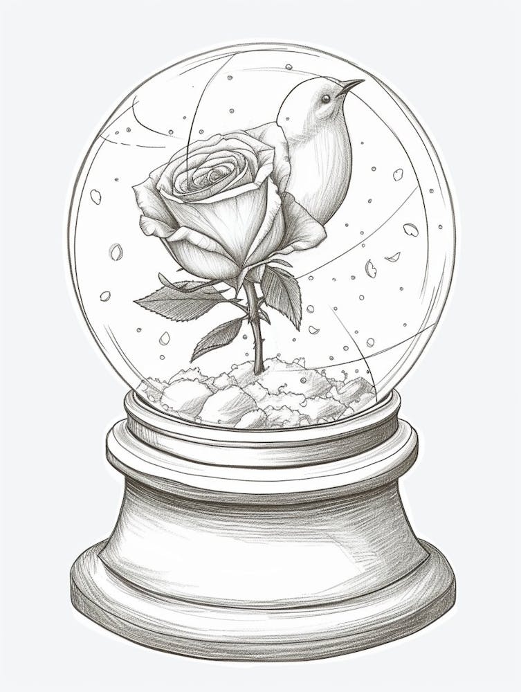 English Rose In A Globe Line Drawing 2