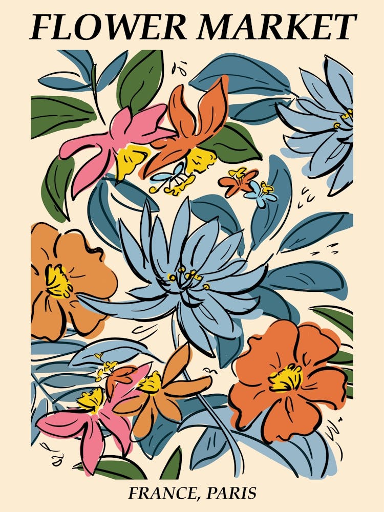 Blumenmarkt Paris, Abstrakte Blumen, Floraler Retro-Druck