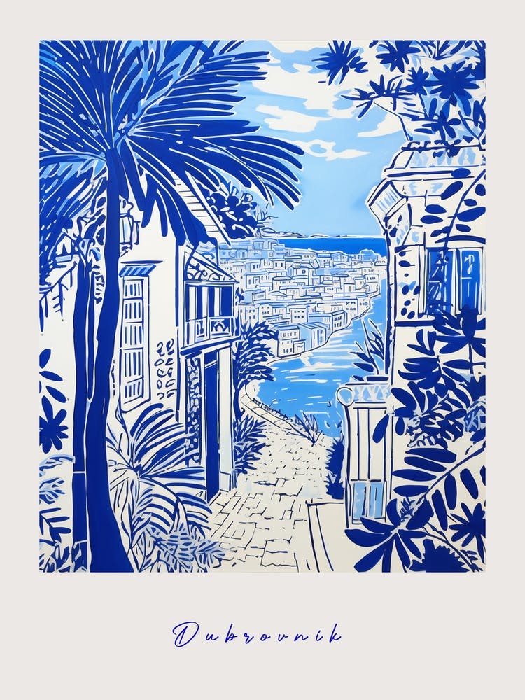 Dubrovnik Croatia Mediterranean Blue Drawing Poster